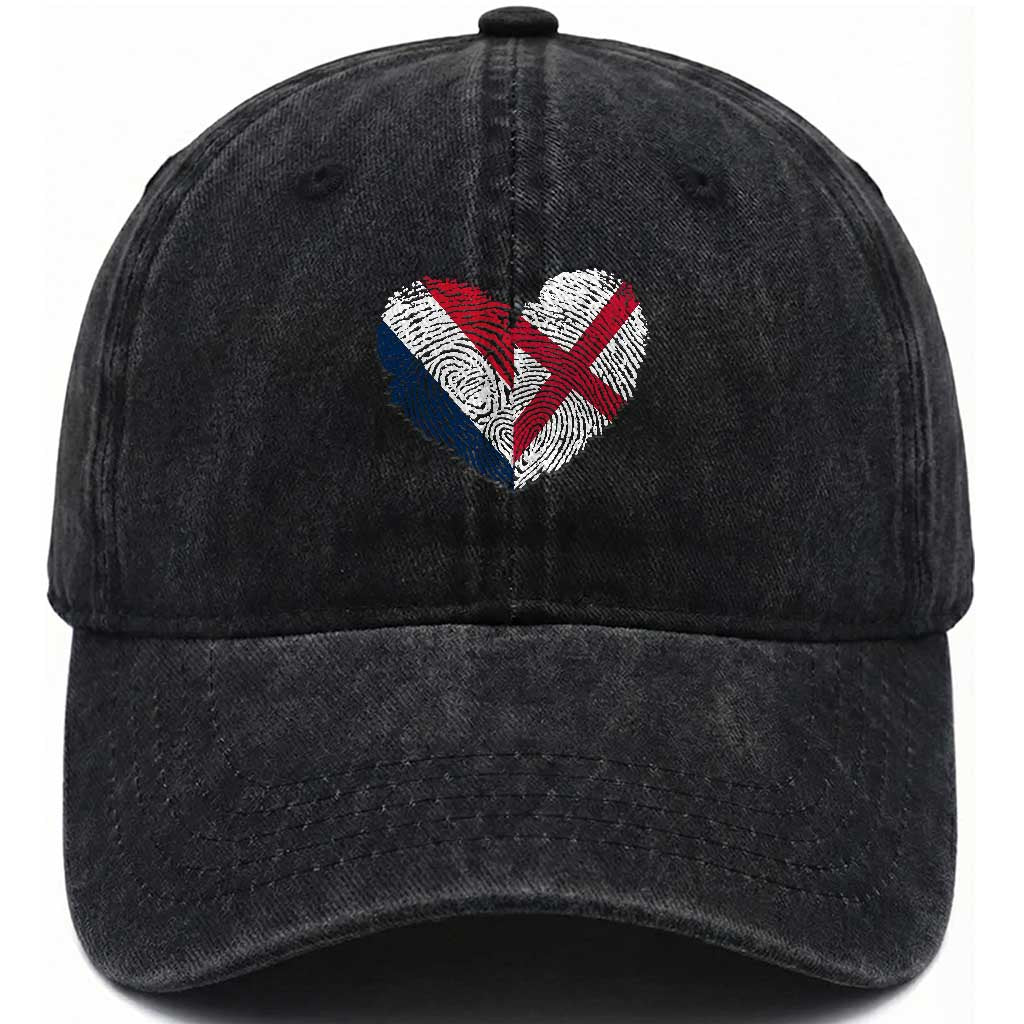 France England Flag Fingerprint Heart DNA Graphic Washed Cotton Baseball Cap Proud Anglo English French Ancestry Love Identity TS02 Print Your Wear