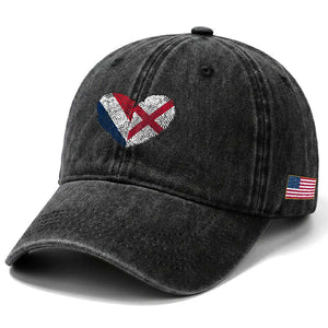 France England Flag Fingerprint Heart DNA Graphic Washed Cotton Baseball Cap Proud Anglo English French Ancestry Love Identity TS02 Print Your Wear