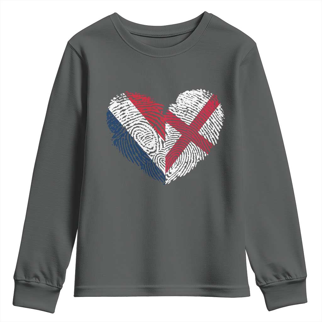 France England Flag Fingerprint Heart DNA Graphic Youth Sweatshirt Proud Anglo English French Ancestry Love Identity