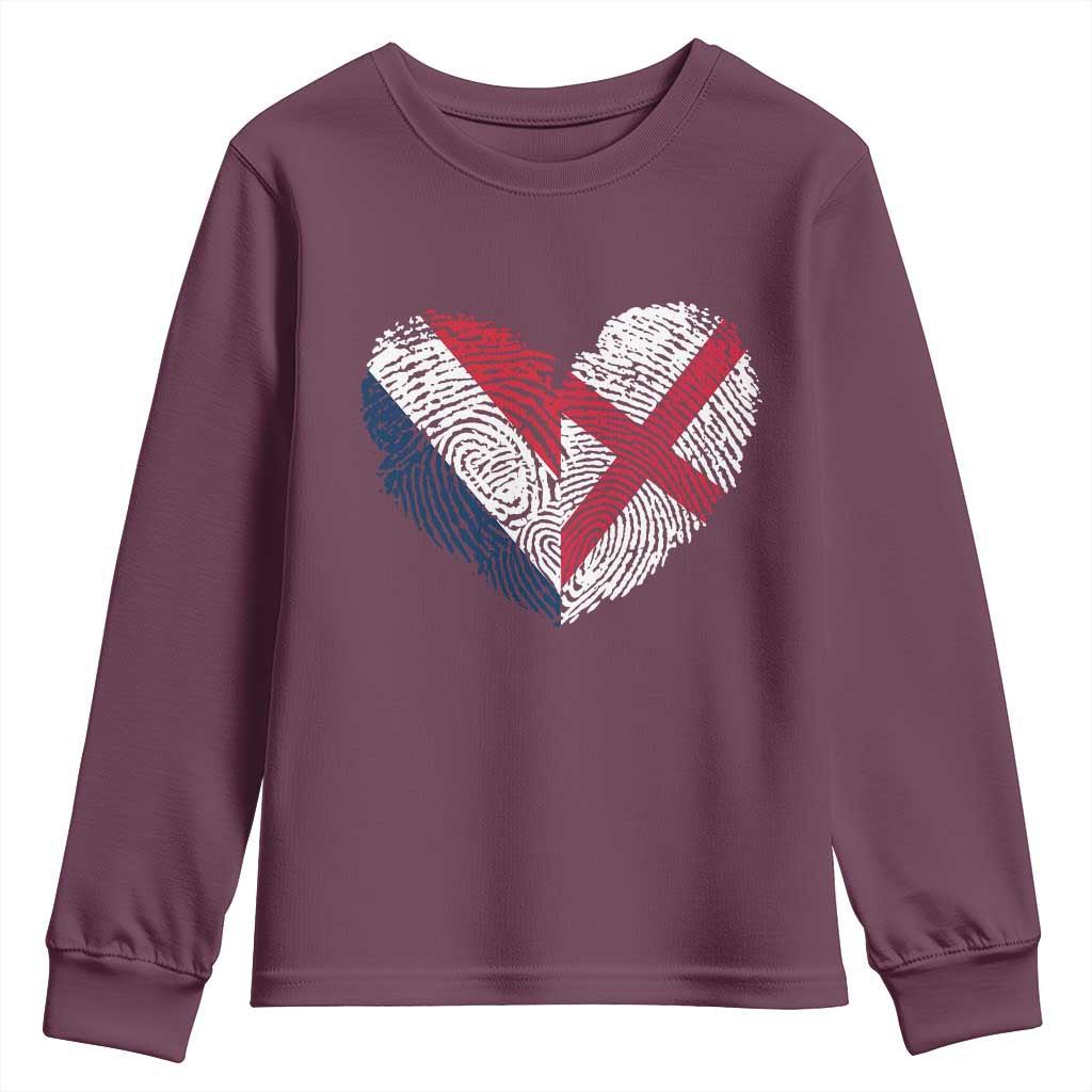 France England Flag Fingerprint Heart DNA Graphic Youth Sweatshirt Proud Anglo English French Ancestry Love Identity
