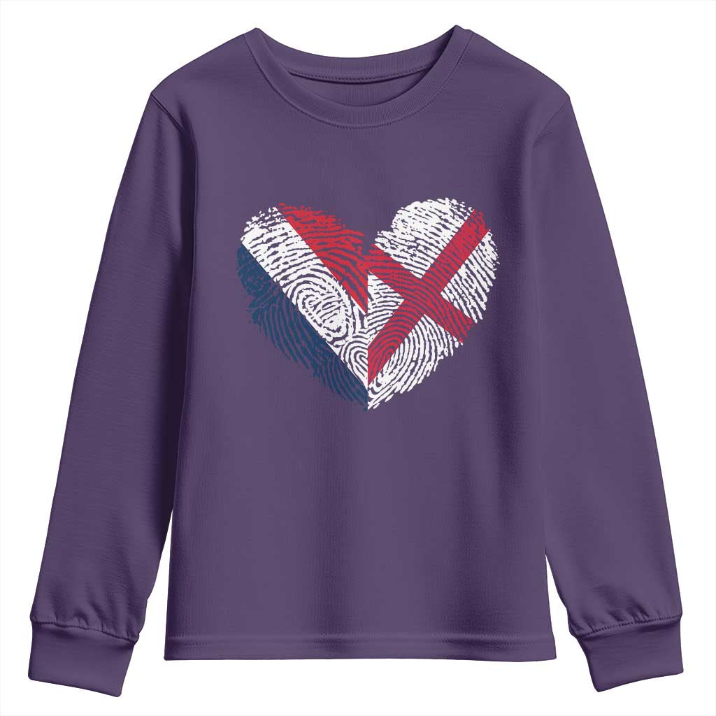 France England Flag Fingerprint Heart DNA Graphic Youth Sweatshirt Proud Anglo English French Ancestry Love Identity