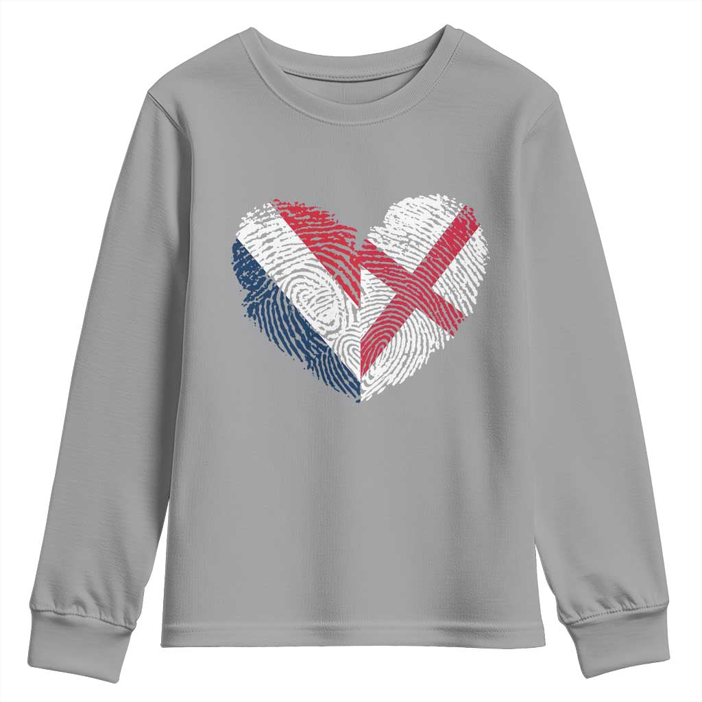 France England Flag Fingerprint Heart DNA Graphic Youth Sweatshirt Proud Anglo English French Ancestry Love Identity