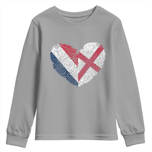 France England Flag Fingerprint Heart DNA Graphic Youth Sweatshirt Proud Anglo English French Ancestry Love Identity