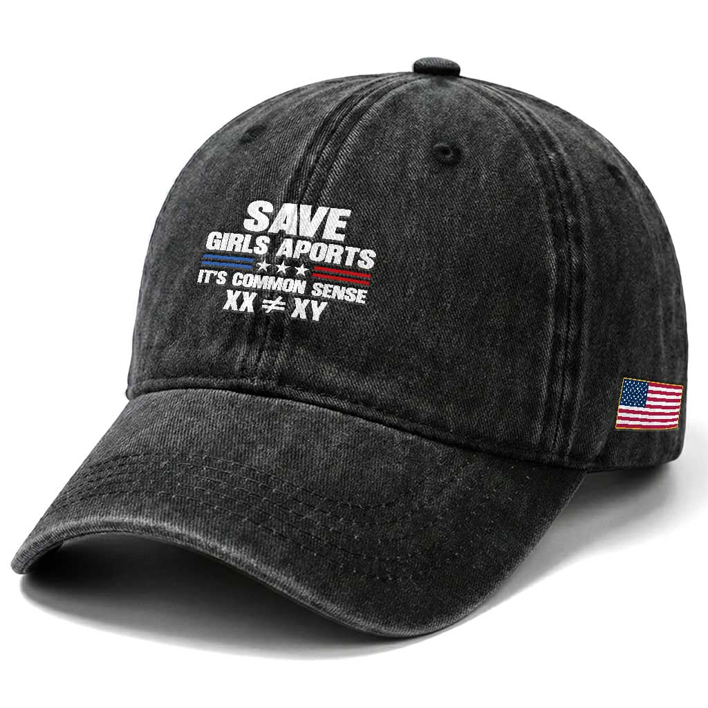 Save Girls Sports Its Common Sense XX Not Equal XY Washed Cotton Baseball Cap Biological Science Varsity Athletic Graphic