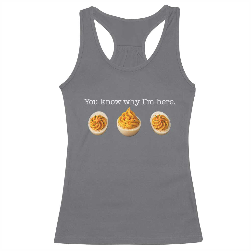 You Know Why I'm Here Deviled Eggs Racerback Tank Top Funny Thanksgiving Potluck TS02 Charcoal Print Your Wear