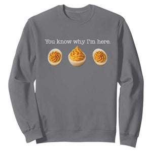 You Know Why I'm Here Deviled Eggs Sweatshirt Funny Thanksgiving Potluck TS02 Charcoal Print Your Wear