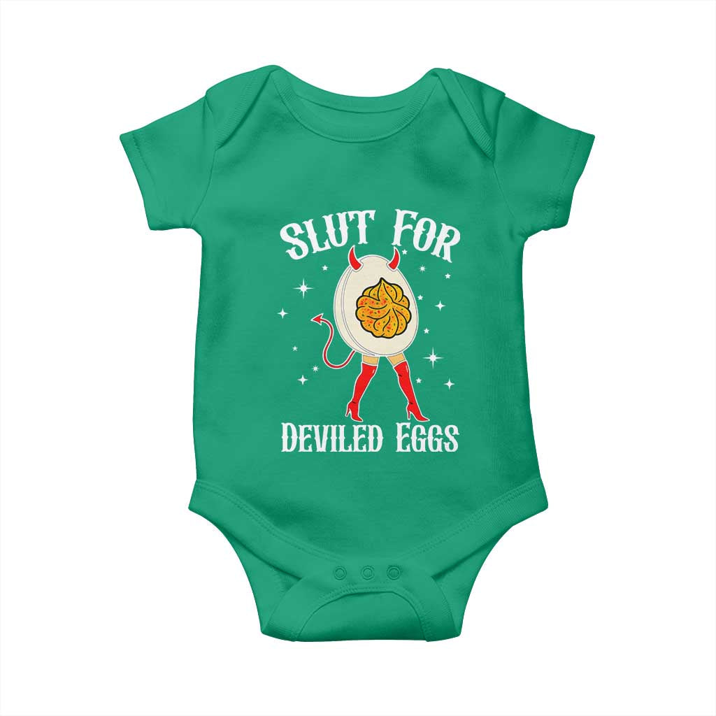 Funny Slut for Deviled Eggs Baby Onesie Funny Naughty Thanksgiving Potluck TS02 Irish Green Print Your Wear