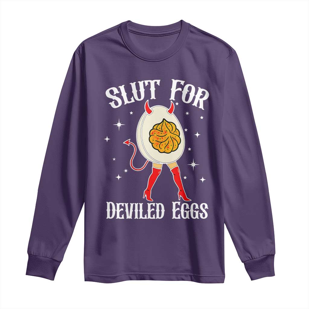 Funny Slut for Deviled Eggs Long Sleeve Shirt Funny Naughty Thanksgiving Potluck TS02 Purple Print Your Wear