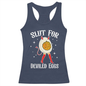 Funny Slut for Deviled Eggs Racerback Tank Top Funny Naughty Thanksgiving Potluck TS02 Navy Print Your Wear