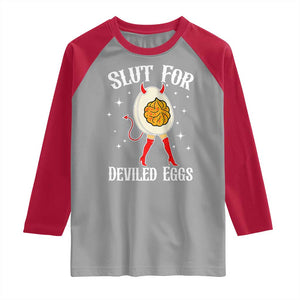 Funny Slut for Deviled Eggs Raglan Shirt Funny Naughty Thanksgiving Potluck TS02 Sport Gray Red Print Your Wear