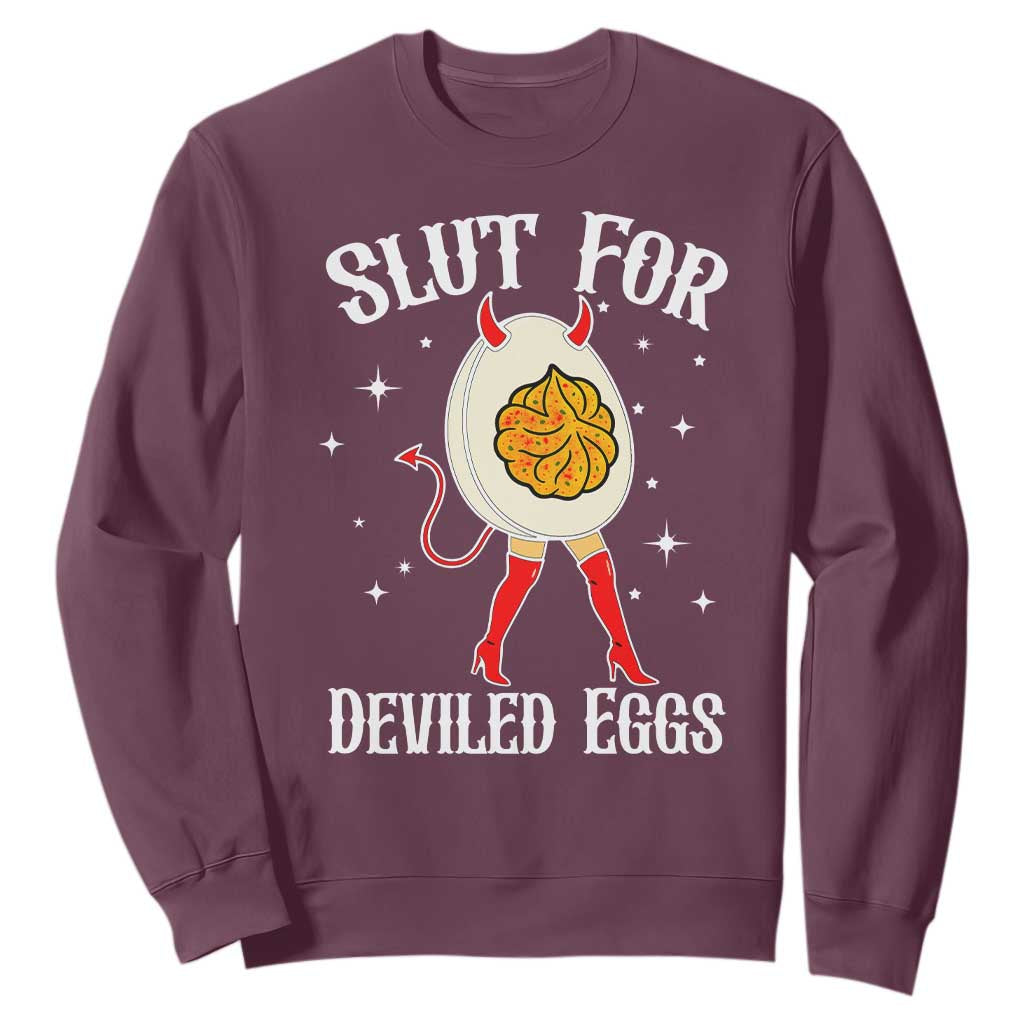 Funny Slut for Deviled Eggs Sweatshirt Funny Naughty Thanksgiving Potluck TS02 Maroon Print Your Wear