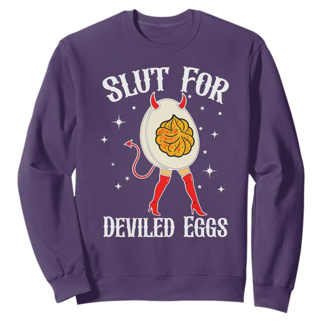 Funny Slut for Deviled Eggs Sweatshirt Funny Naughty Thanksgiving Potluck TS02 Purple Print Your Wear