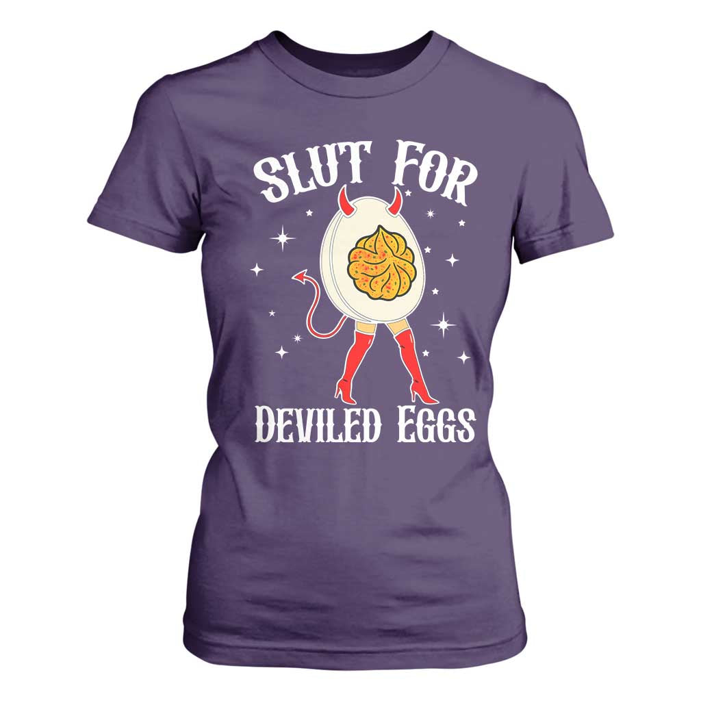 Funny Slut for Deviled Eggs T Shirt For Women Funny Naughty Thanksgiving Potluck TS02 Purple Print Your Wear