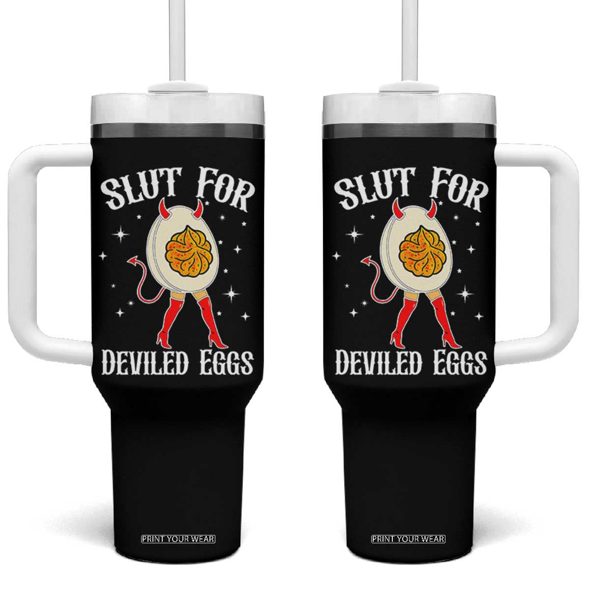 Funny Slut for Deviled Eggs Tumbler With Handle Funny Naughty Thanksgiving Potluck TS02 One Size: 40 oz Black Print Your Wear