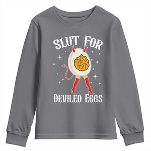 Funny Slut for Deviled Eggs Youth Sweatshirt Funny Naughty Thanksgiving Potluck TS02 Charcoal Print Your Wear