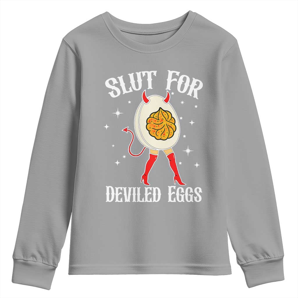 Funny Slut for Deviled Eggs Youth Sweatshirt Funny Naughty Thanksgiving Potluck TS02 Sport Gray Print Your Wear