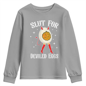 Funny Slut for Deviled Eggs Youth Sweatshirt Funny Naughty Thanksgiving Potluck TS02 Sport Gray Print Your Wear