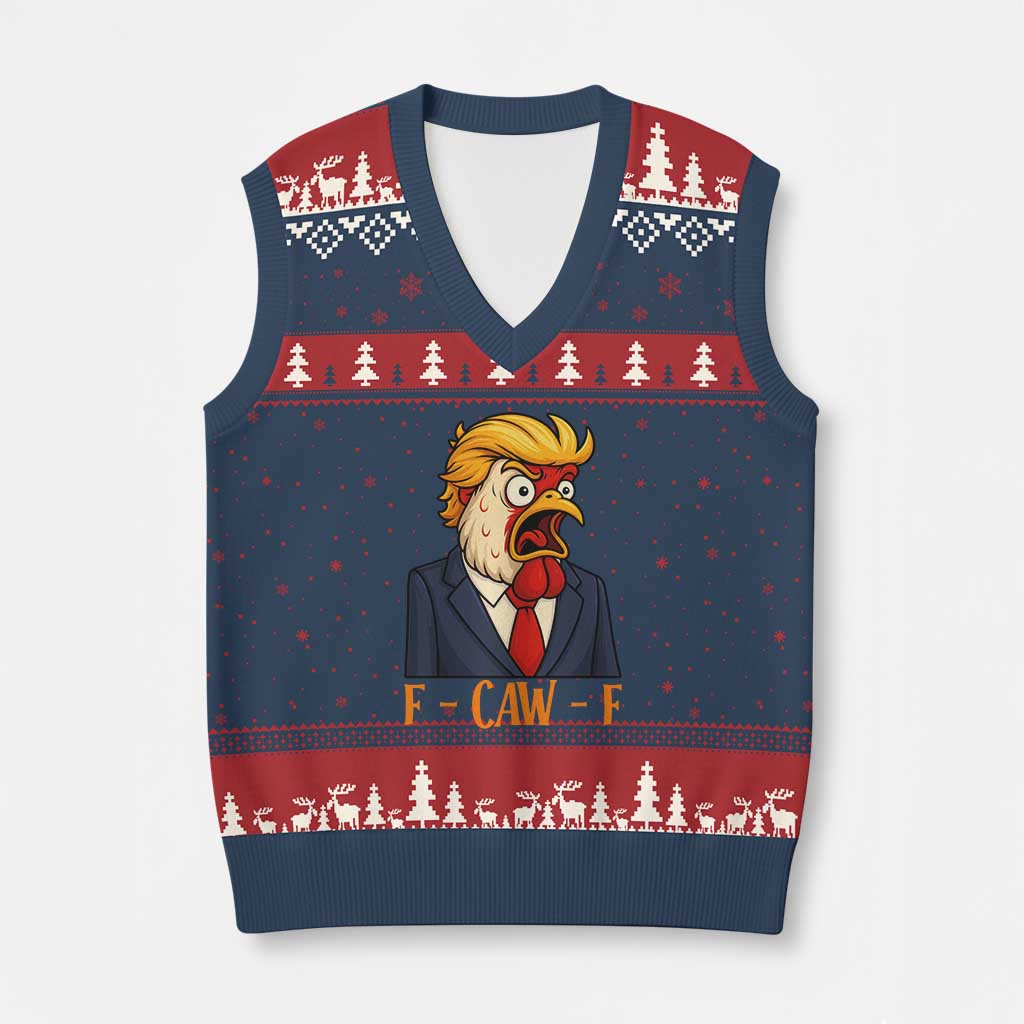 Funny F Caw F Chicken Trump Meme V-Neck Knit Sweater Vest Rooster Subtle Political Satire Parody TS02 Navy Red Print Your Wear