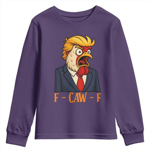 Funny F Caw F Chicken Trump Meme Youth Sweatshirt Rooster Subtle Political Satire Parody TS02 Purple Print Your Wear