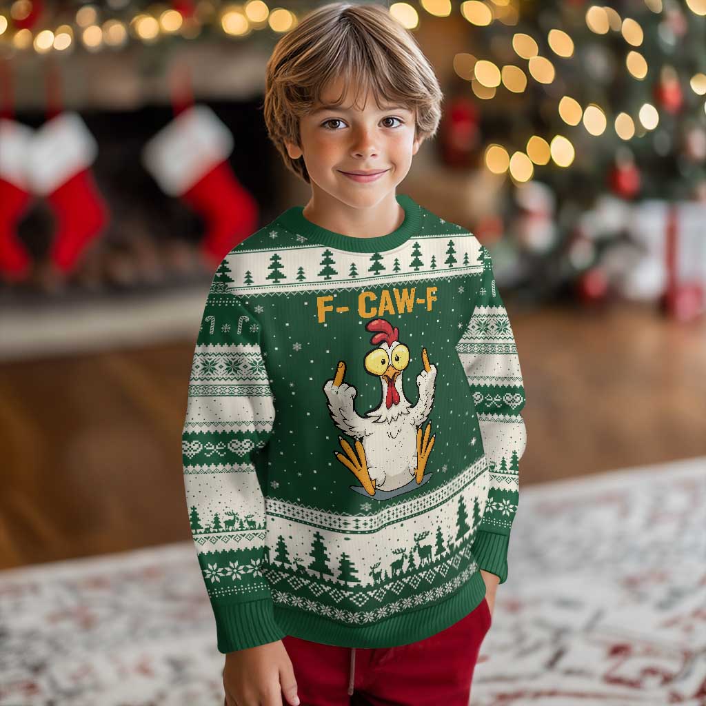 Funny F Caw F Sarcastic Chicken Meme Ugly Christmas Sweater Middle Finger Offensive Humor TS02 Forest Green Beige Print Your Wear
