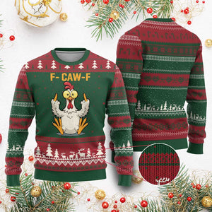 Funny F Caw F Sarcastic Chicken Meme Ugly Christmas Sweater Middle Finger Offensive Humor TS02 Red Green Print Your Wear