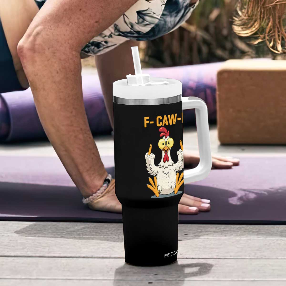 Funny F Caw F Sarcastic Chicken Meme Tumbler With Handle Middle Finger Offensive Humor TS02 Print Your Wear
