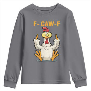 Funny F Caw F Sarcastic Chicken Meme Youth Sweatshirt Middle Finger Offensive Humor TS02 Charcoal Print Your Wear