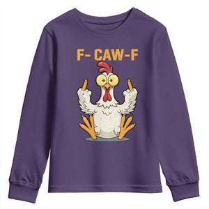 Funny F Caw F Sarcastic Chicken Meme Youth Sweatshirt Middle Finger Offensive Humor TS02 Purple Print Your Wear