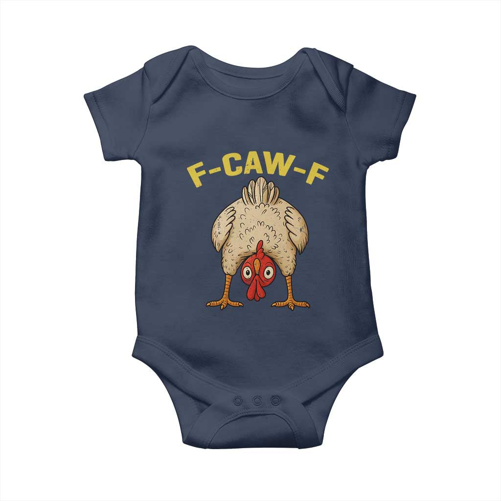Funny F Caw F Bending Over Chicken Meme Baby Onesie Upside Down Head Poultry Humor TS02 Navy Print Your Wear