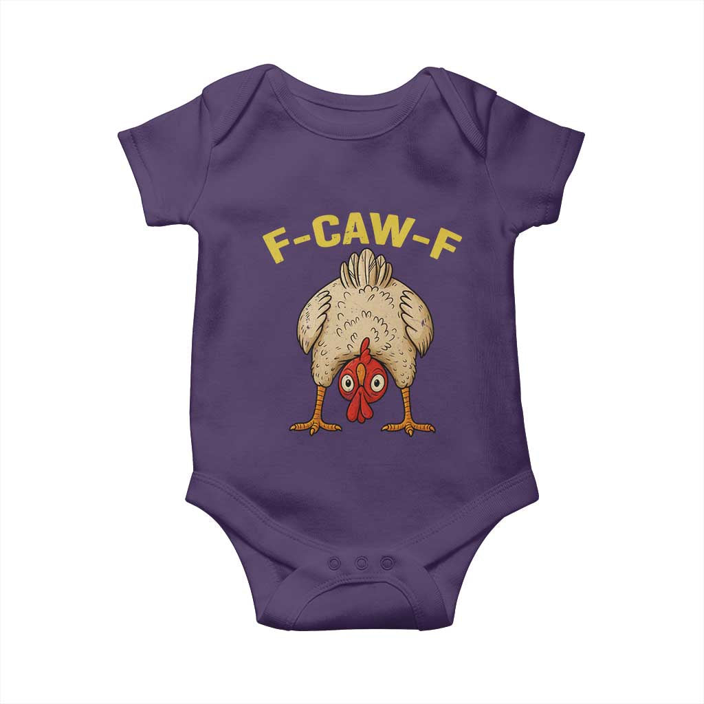 Funny F Caw F Bending Over Chicken Meme Baby Onesie Upside Down Head Poultry Humor TS02 Purple Print Your Wear