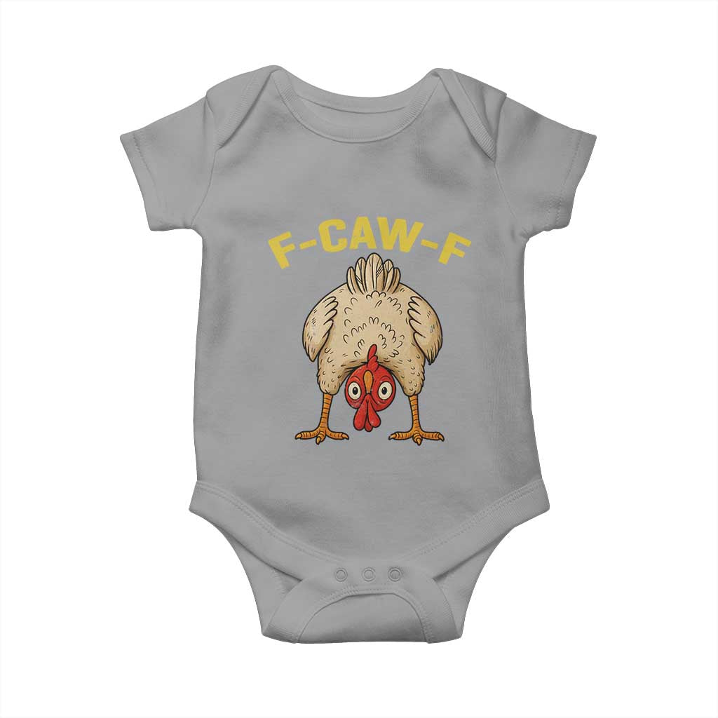 Funny F Caw F Bending Over Chicken Meme Baby Onesie Upside Down Head Poultry Humor TS02 Sport Gray Print Your Wear