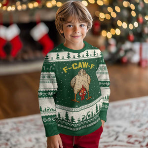 Funny F Caw F Bending Over Chicken Meme Ugly Christmas Sweater Upside Down Head Poultry Humor TS02 Forest Green Beige Print Your Wear