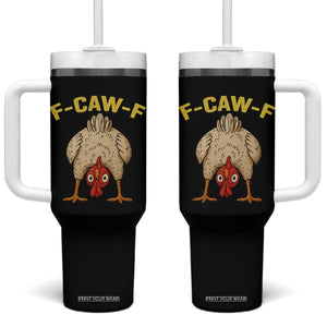Funny F Caw F Bending Over Chicken Meme Tumbler With Handle Upside Down Head Poultry Humor TS02 One Size: 40 oz Black Print Your Wear