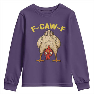 Funny F Caw F Bending Over Chicken Meme Youth Sweatshirt Upside Down Head Poultry Humor TS02 Purple Print Your Wear
