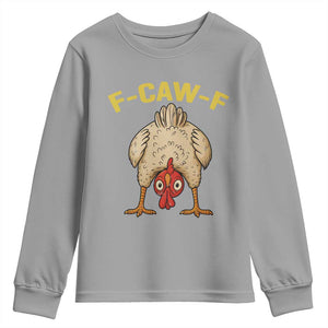 Funny F Caw F Bending Over Chicken Meme Youth Sweatshirt Upside Down Head Poultry Humor TS02 Sport Gray Print Your Wear