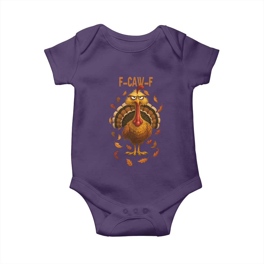 Funny F Caw F Turkey Meme Thanksgiving Graphic Baby Onesie Funny Fowl Mood Humor TS02 Purple Print Your Wear