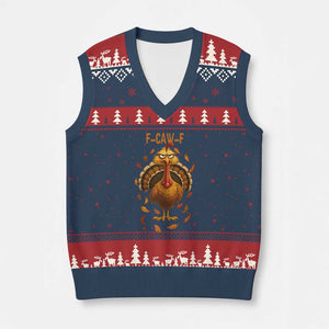 Funny F Caw F Turkey Meme Thanksgiving Graphic V-Neck Knit Sweater Vest Funny Fowl Mood Humor TS02 Navy Red Print Your Wear