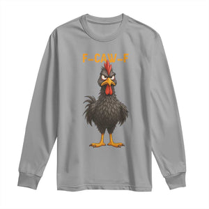 Funny F Caw F Grumpy Black Chicken Graphic Long Sleeve Shirt Moody Bird Meme for Sarcastic Animal Lovers TS02 Sport Gray Print Your Wear