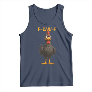 Funny F Caw F Grumpy Black Chicken Graphic Tank Top Moody Bird Meme for Sarcastic Animal Lovers TS02 Navy Print Your Wear