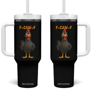 Funny F Caw F Grumpy Black Chicken Graphic Tumbler With Handle Moody Bird Meme for Sarcastic Animal Lovers TS02 One Size: 40 oz Black Print Your Wear
