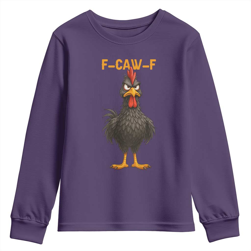 Funny F Caw F Grumpy Black Chicken Graphic Youth Sweatshirt Moody Bird Meme for Sarcastic Animal Lovers TS02 Purple Print Your Wear