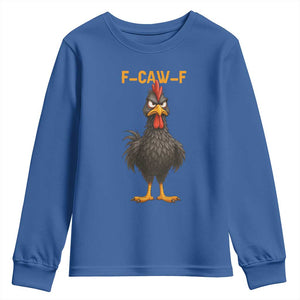 Funny F Caw F Grumpy Black Chicken Graphic Youth Sweatshirt Moody Bird Meme for Sarcastic Animal Lovers TS02 Royal Blue Print Your Wear