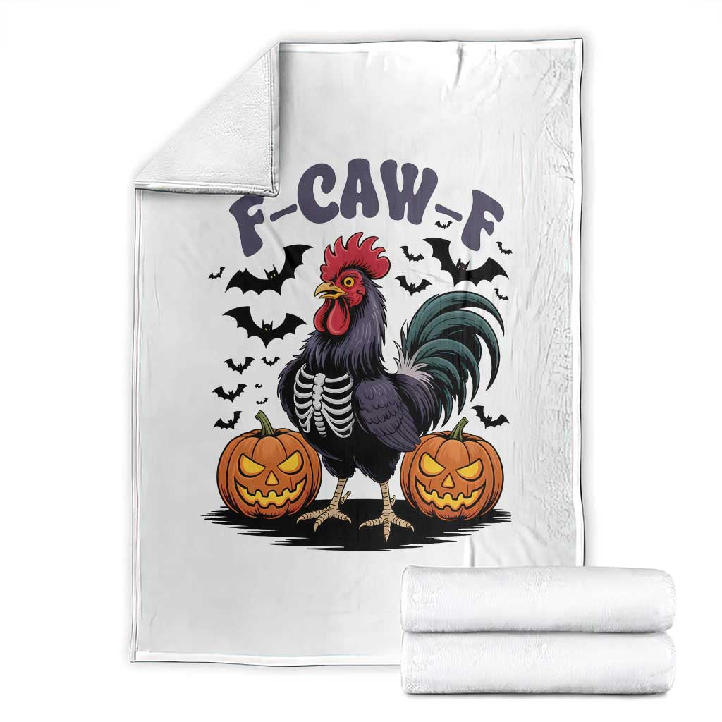 F Caw F Halloween Chicken Skeleton Throw Blanket Spooky Funny Rooster Meme TS02 White Print Your Wear