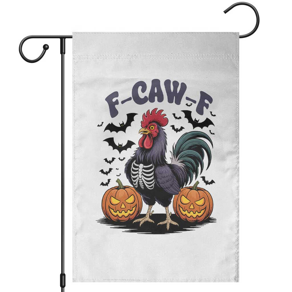 F Caw F Halloween Chicken Skeleton Garden Flag Spooky Funny Rooster Meme TS02 White Print Your Wear