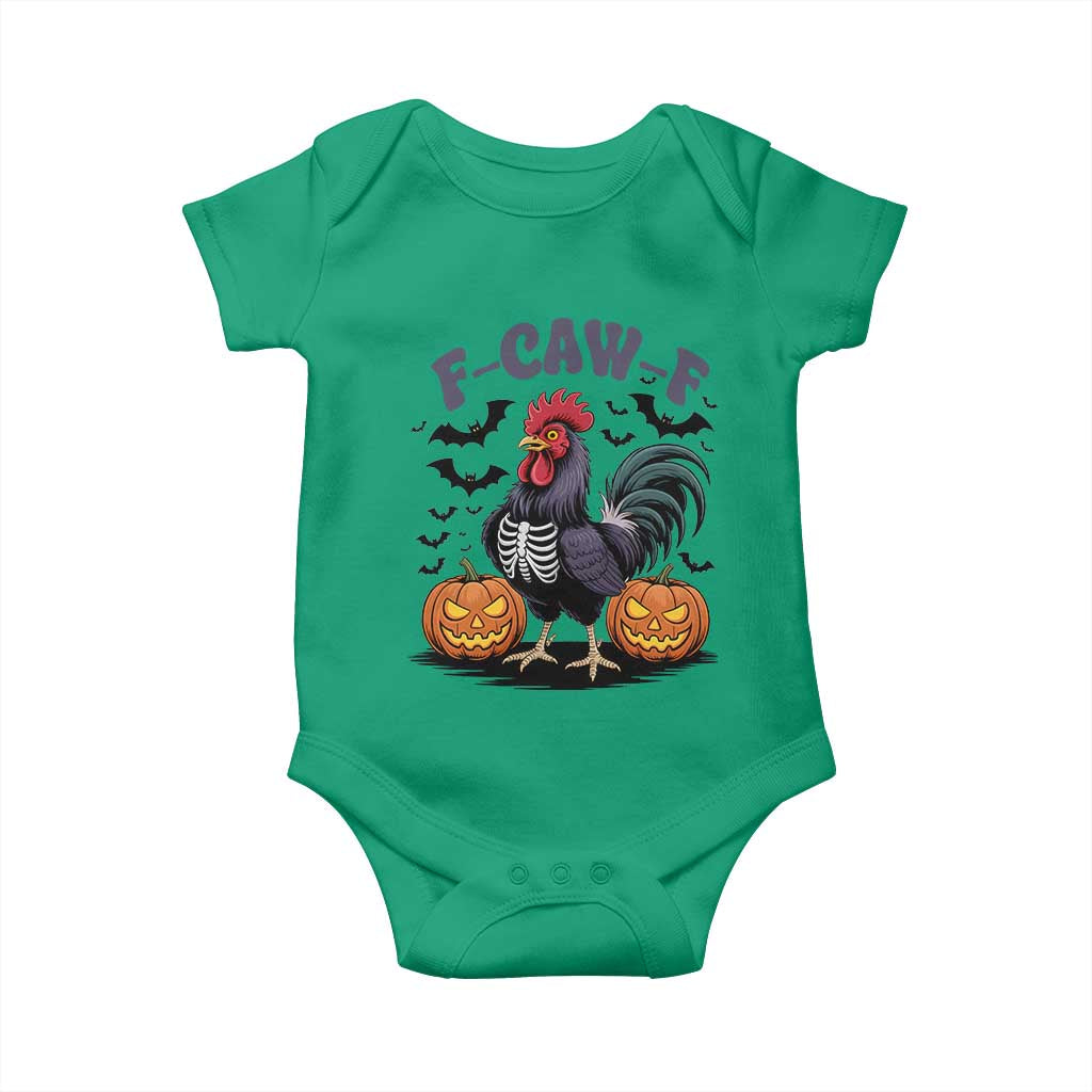 F Caw F Halloween Chicken Skeleton Baby Onesie Spooky Funny Rooster Meme TS02 Irish Green Print Your Wear