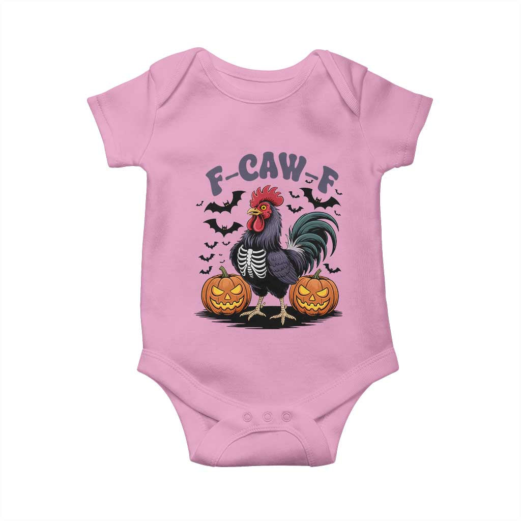 F Caw F Halloween Chicken Skeleton Baby Onesie Spooky Funny Rooster Meme TS02 Light Pink Print Your Wear