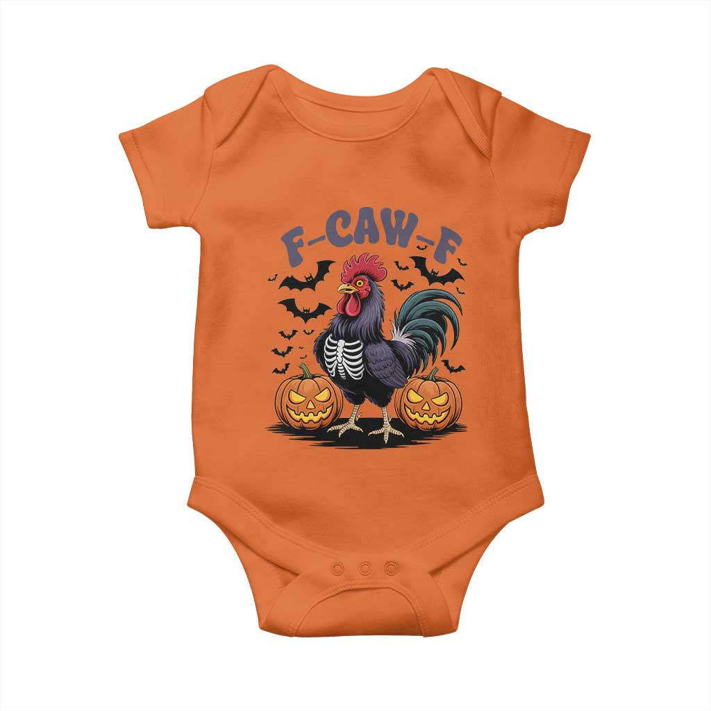 F Caw F Halloween Chicken Skeleton Baby Onesie Spooky Funny Rooster Meme TS02 Orange Print Your Wear