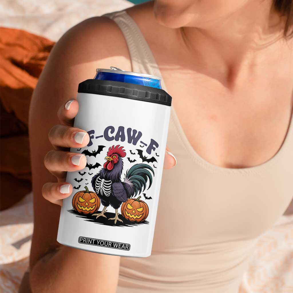 F Caw F Halloween Chicken Skeleton 4 in 1 Can Cooler Tumbler Spooky Funny Rooster Meme TS02 Print Your Wear