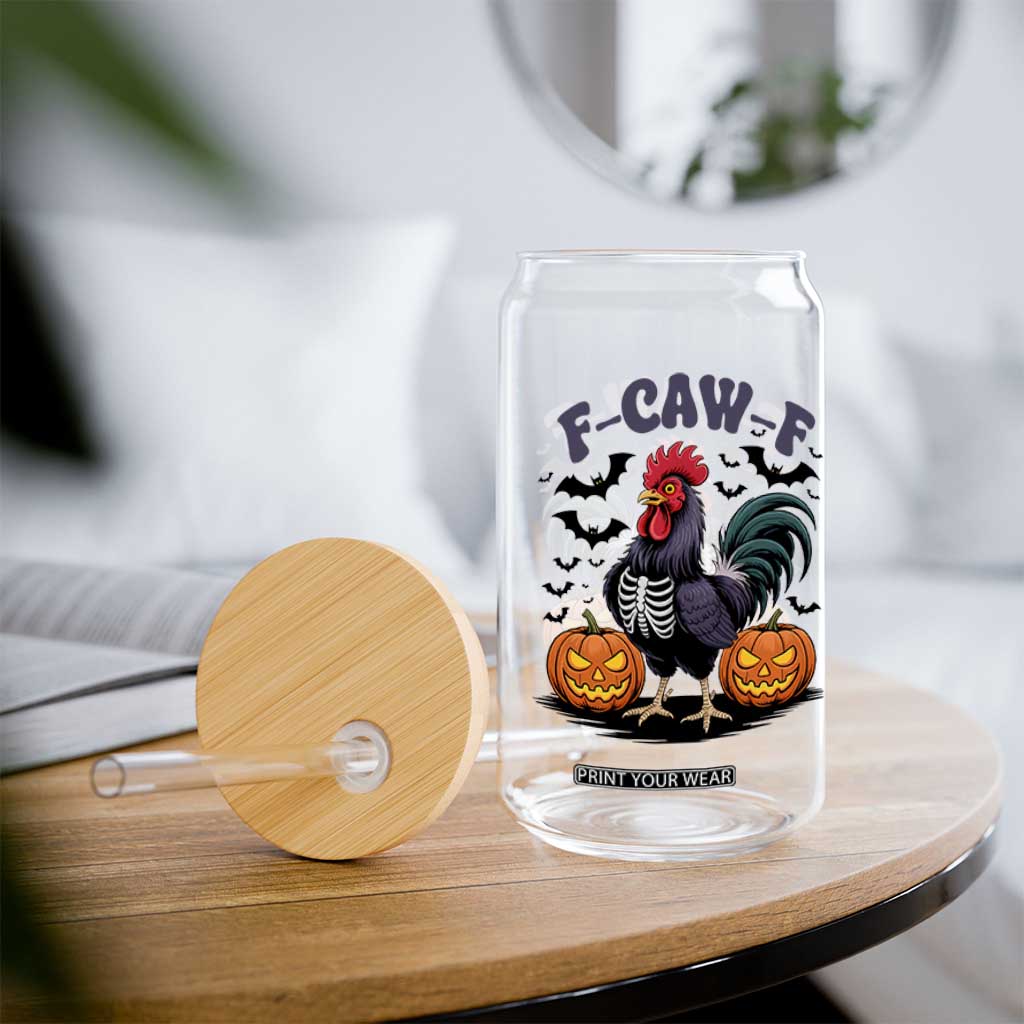 F Caw F Halloween Chicken Skeleton Glass Can Spooky Funny Rooster Meme TS02 Print Your Wear