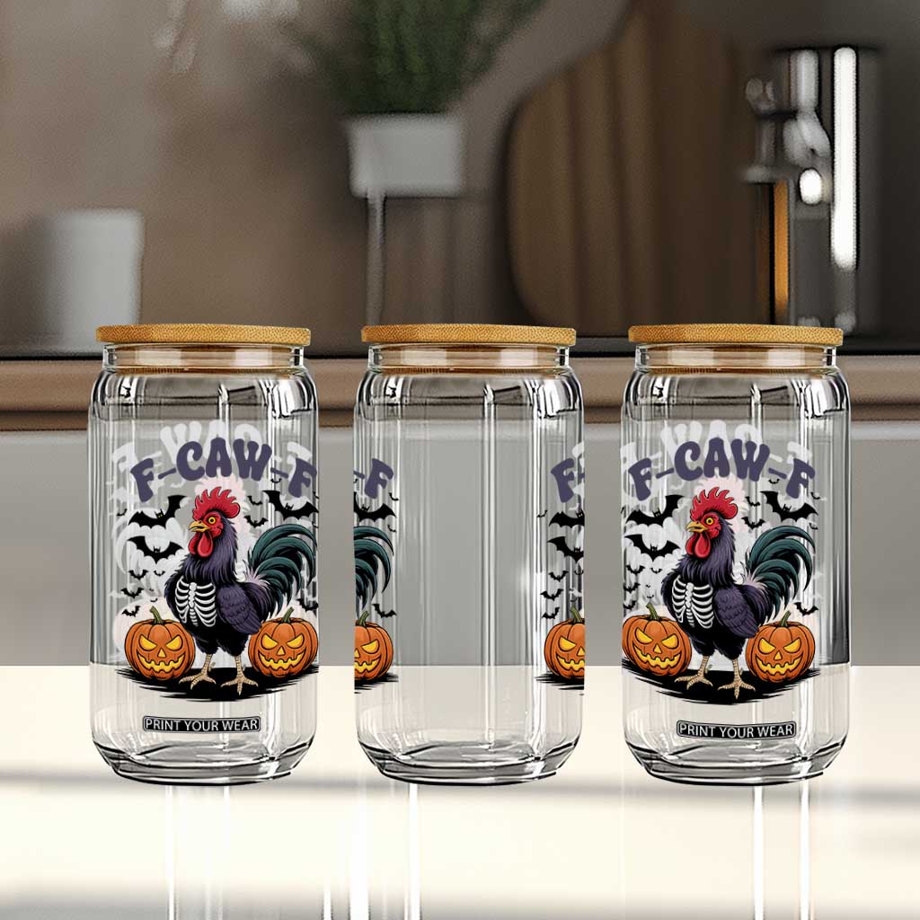 F Caw F Halloween Chicken Skeleton Glass Can Spooky Funny Rooster Meme TS02 Print Your Wear